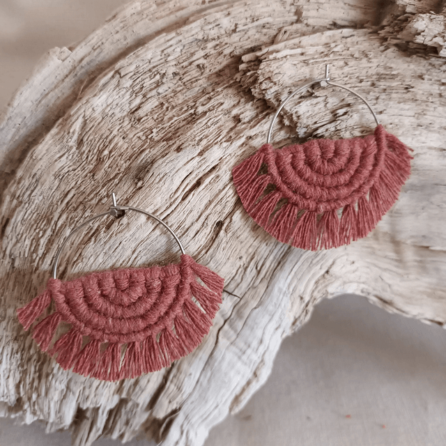 Boucle d'oreille créole macramé argentée