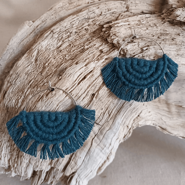 Boucle d'oreille créole macramé argentée