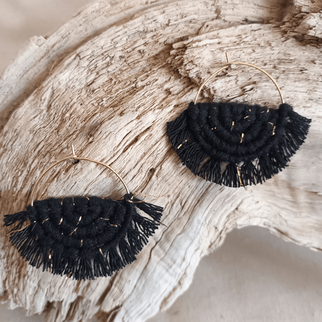Boucle d'oreille créole macramé dorée