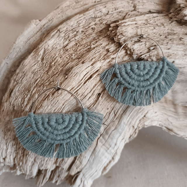 Boucle d'oreille créole macramé argentée