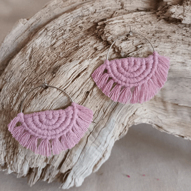 Boucle d'oreille créole macramé argentée