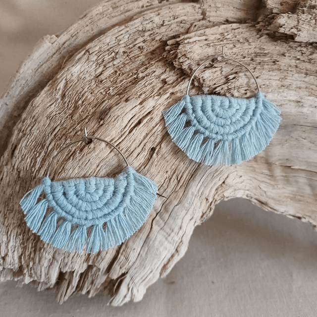Boucle d'oreille créole macramé argentée