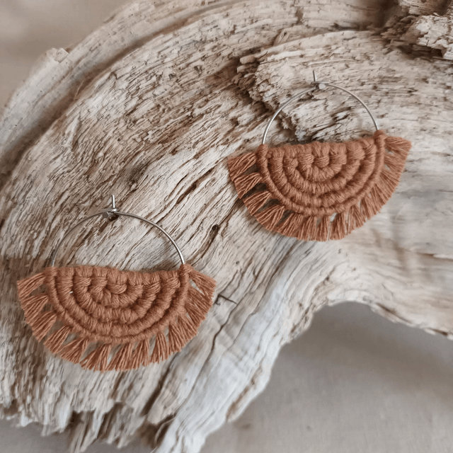 Boucle d'oreille créole macramé argentée