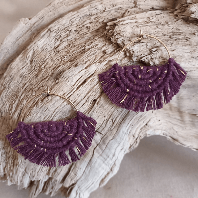 Boucle d'oreille créole macramé dorée