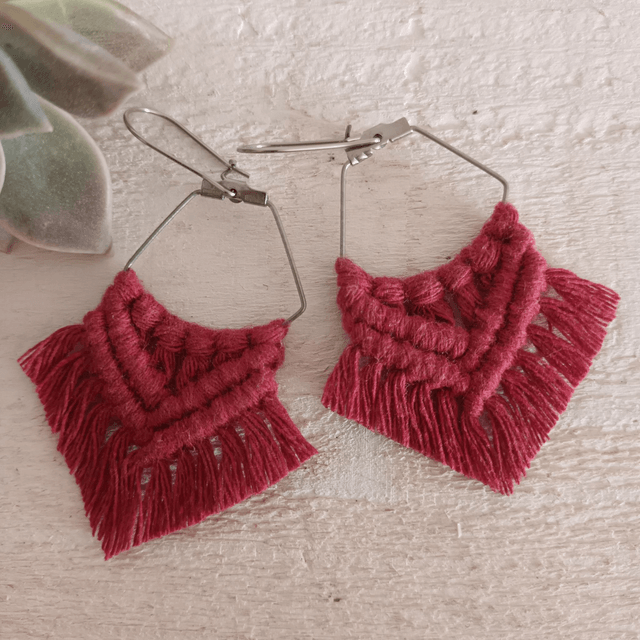 Boucle d'oreille losange macramé argentée