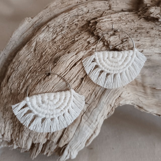 Boucle d'oreille créole macramé argentée