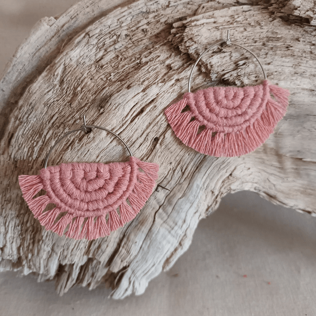 Boucle d'oreille créole macramé argentée