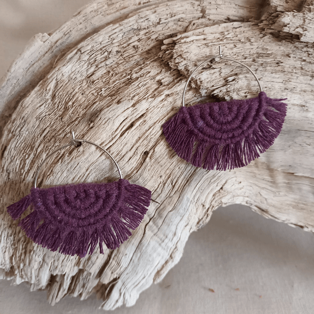 Boucle d'oreille créole macramé argentée