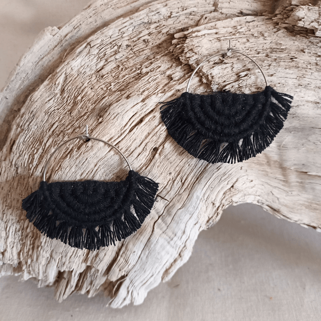 Boucle d'oreille créole macramé argentée