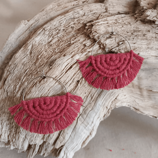 Boucle d'oreille créole macramé argentée