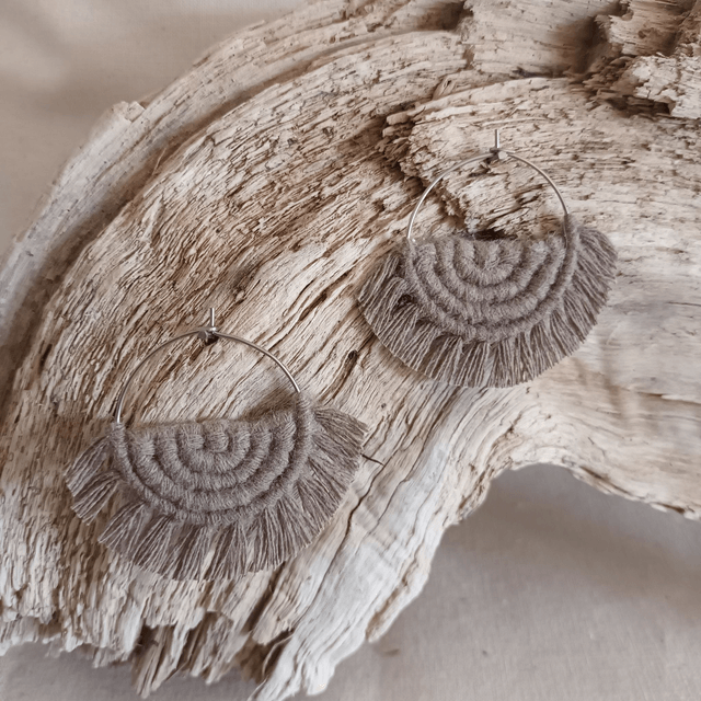 Boucle d'oreille créole macramé argentée
