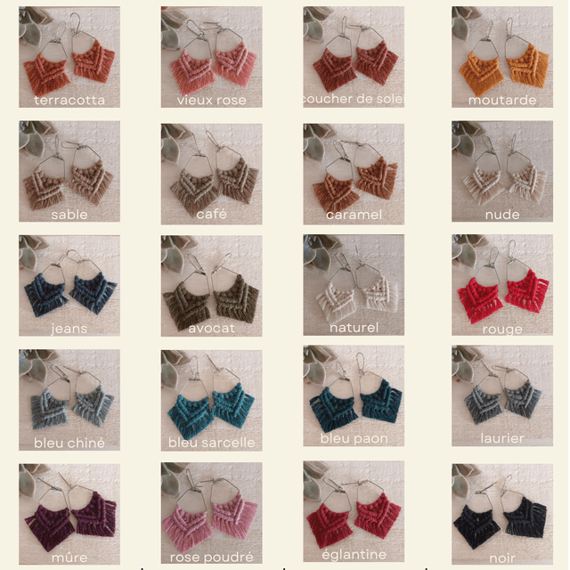 Boucle d'oreille losange macramé argentée