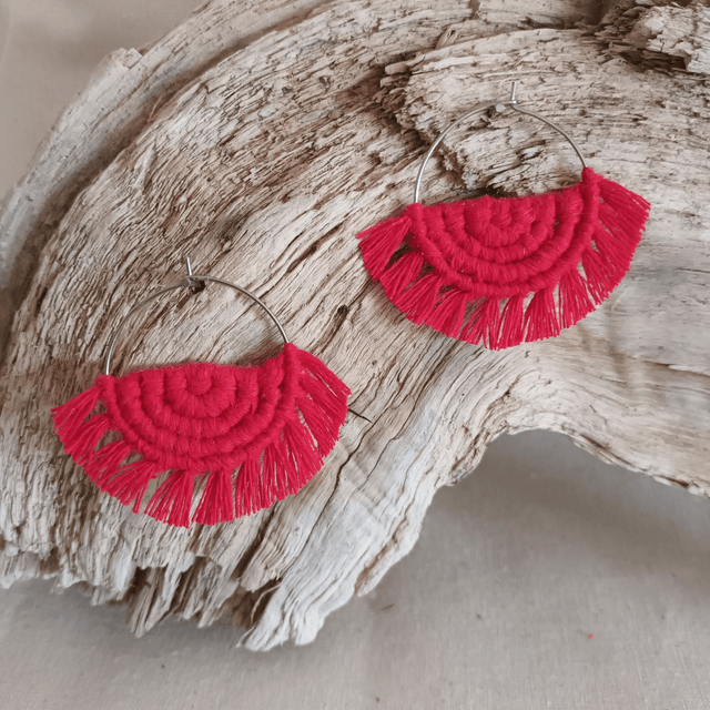 Boucle d'oreille créole macramé argentée