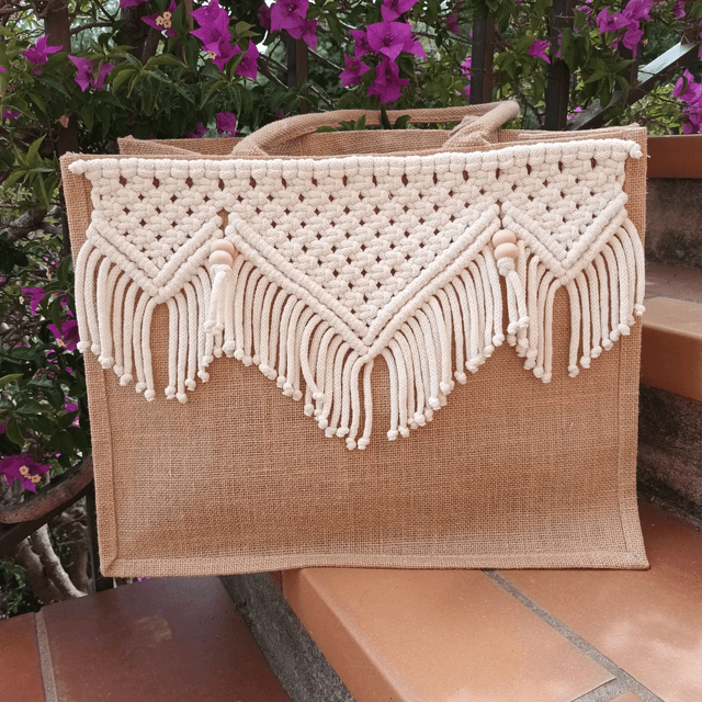Sac cabas jute et macramé