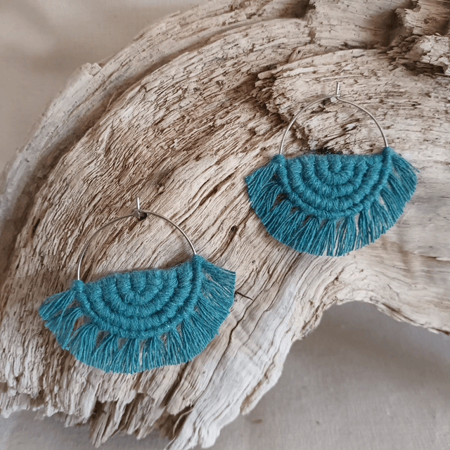 Boucle d'oreille créole macramé argentée