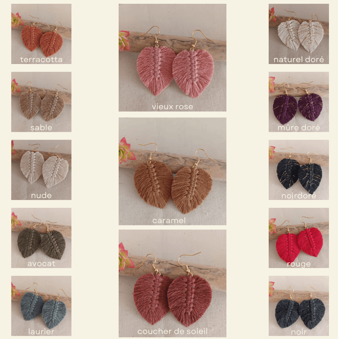boucle d'oreille feuille différents coloris dorés