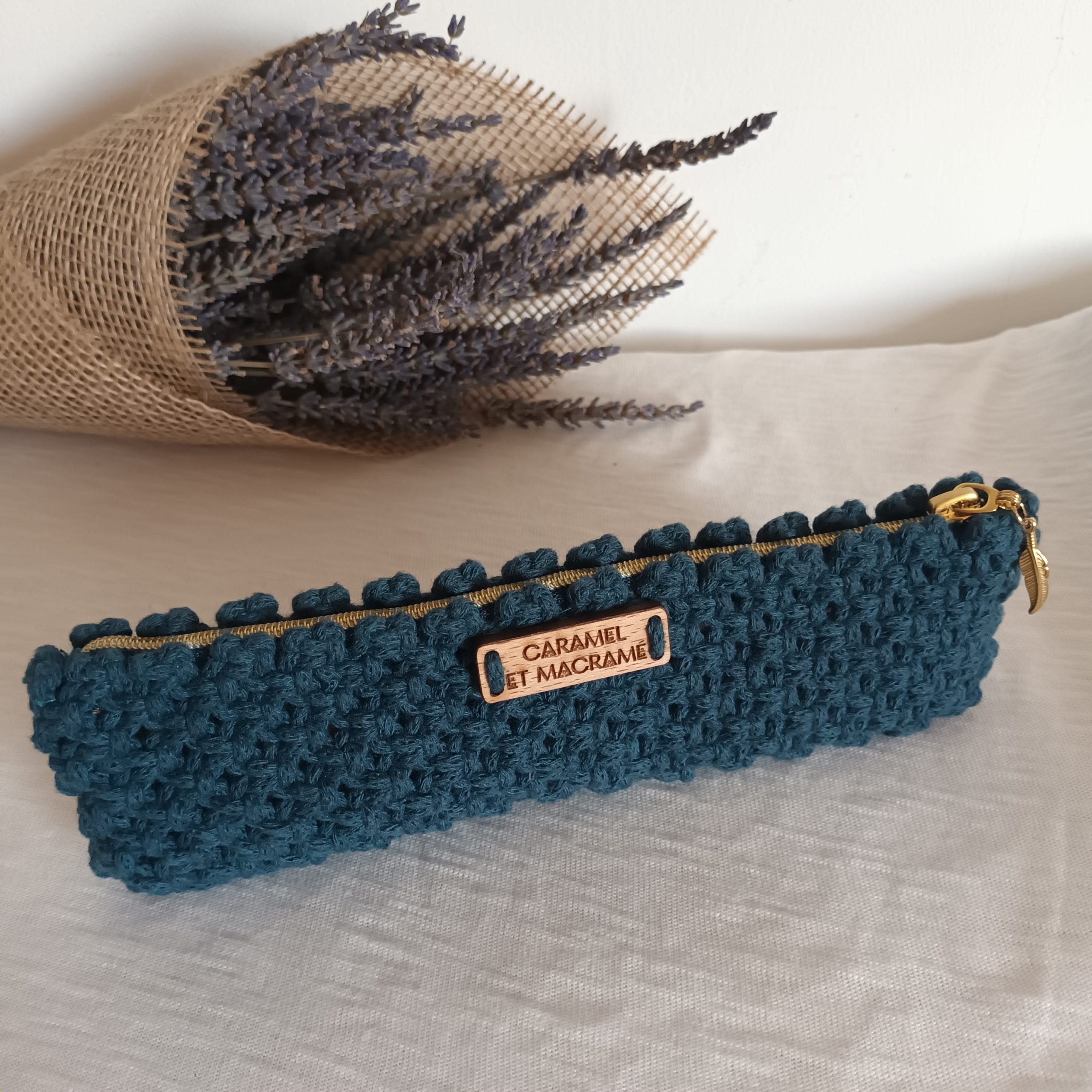 Mini-trousse à stylos bleu paon