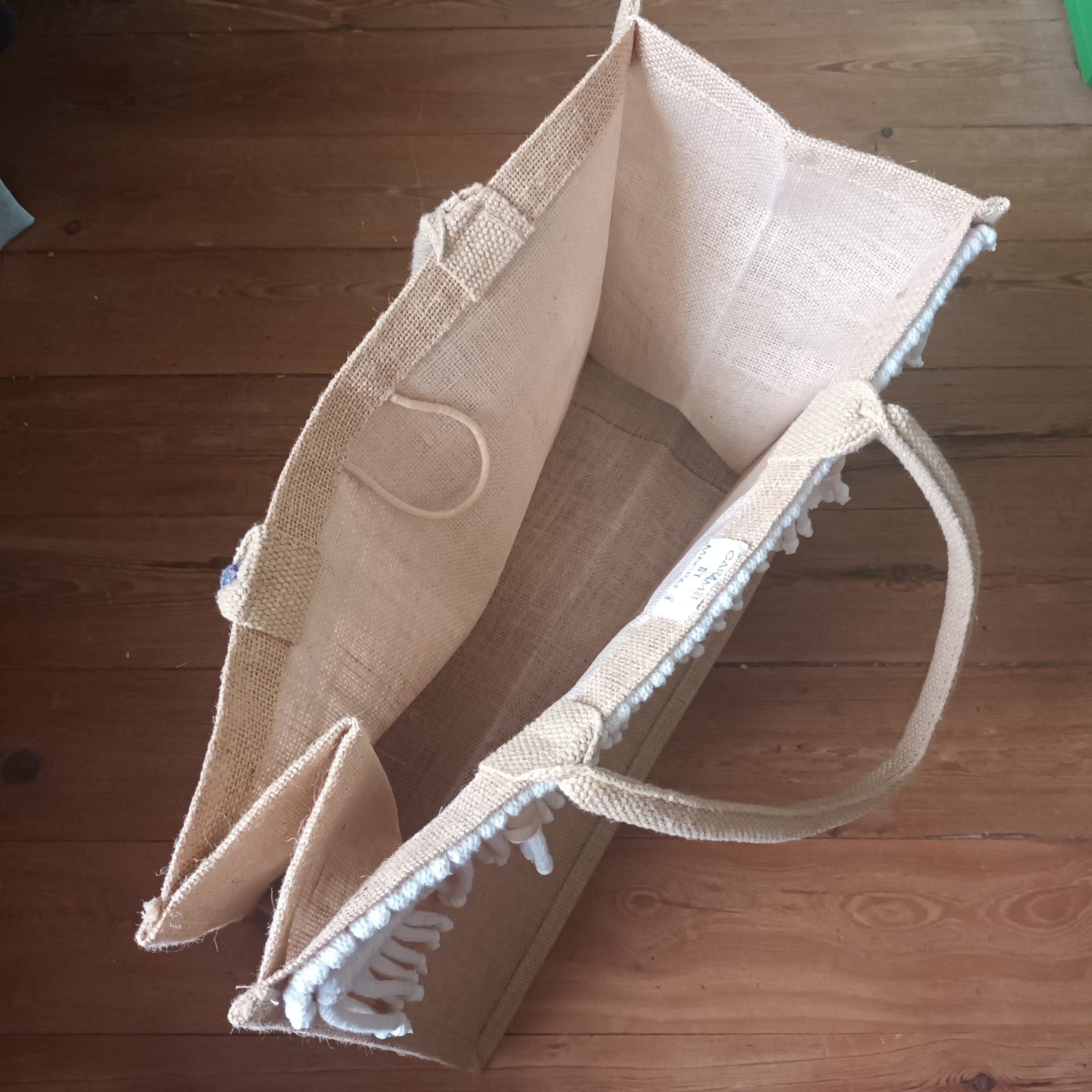 intèrieur du sac cabas en jute et macramé