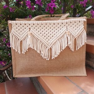 Sac cabas jute et macramé